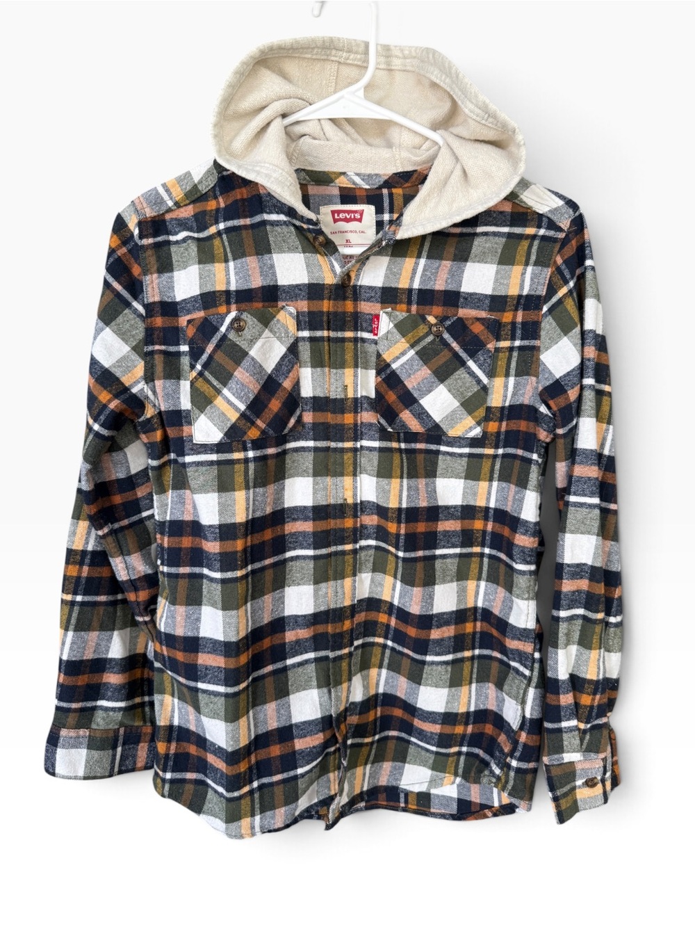 Levi's Kids Plaid Hooded Flannel Shirt Boys XL EUC